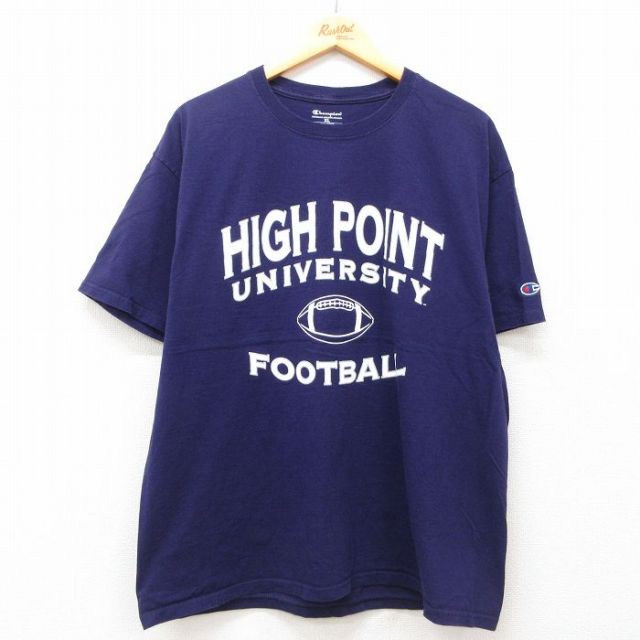 XL★古着 チャンピオン champion 半袖 ブランド Tシャツ メンズ HIGH POINT フットボール コットン クルーネック 紫 パープル 25jul02 中古