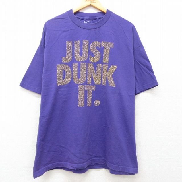 XL★古着 ナイキ NIKE 半袖 ブランド Tシャツ メンズ JUST DUNK IT 大きいサイズ コットン クルーネック 紫 パープル 25jul02 中古