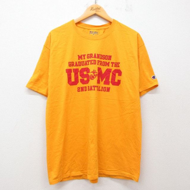 XL★古着 チャンピオン champion 半袖 ブランド Tシャツ メンズ ミリタリー USMC クルーネック 黄 イエロー 25jul02 中古