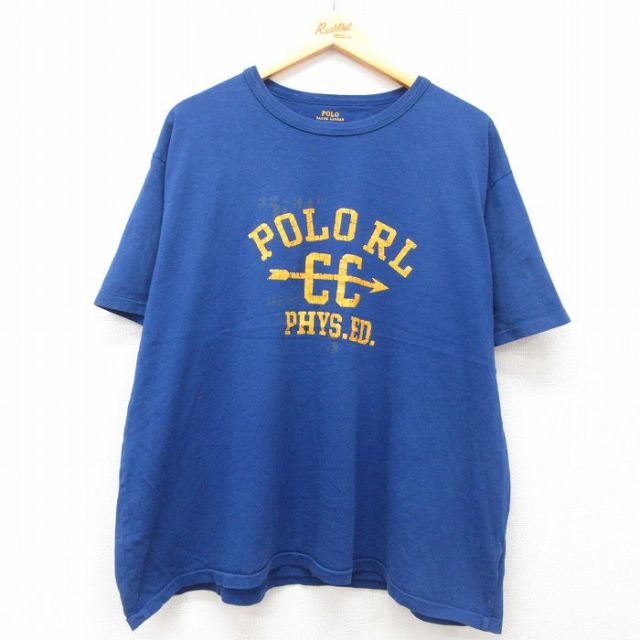 XL★古着 ラルフローレン Ralph Lauren 半袖 ブランド Tシャツ メンズ ビッグロゴ ワンポイントロゴ 大きいサイズ コットン クルーネック 青 ブルー 25jul02 中古