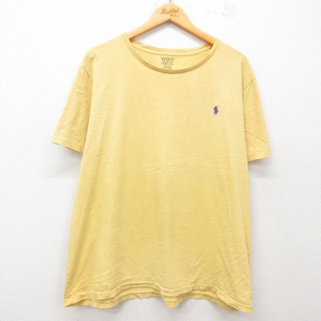 【20%OFF】XL★古着 ラルフローレン Ralph Lauren 半袖 ブランド Tシャツ メンズ ワンポイントロゴ 大きいサイズ コットン クルーネック 黄 イエロー 25jul02 中古