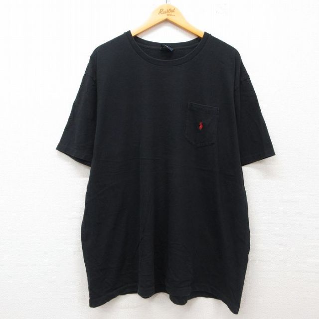 XL★古着 ラルフローレン Ralph Lauren 半袖 ブランド Tシャツ メンズ 90年代 90s ワンポイントロゴ 胸ポケット付き 大きいサイズ コットン クルーネック 黒 ブラック 25jul02 中古