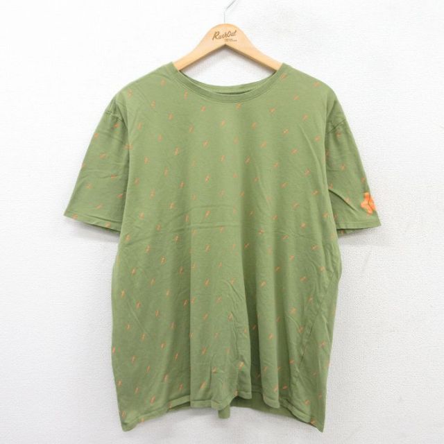XL★古着 ナイキ NIKE 半袖 ブランド Tシャツ メンズ サンダー 総柄 大きいサイズ コットン クルーネック 濃緑他 グリーン 25jul04 中古