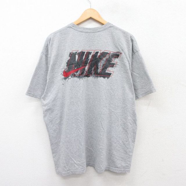 XL★古着 ナイキ NIKE 半袖 ブランド Tシャツ メンズ ビッグロゴ 大きいサイズ クルーネック グレー 霜降り 25jul04 中古