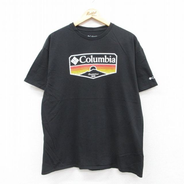 XL★古着 コロンビア COLUMBIA 半袖 ブランド Tシャツ メンズ ビッグロゴ コットン クルーネック 黒 ブラック 25jul19 中古
