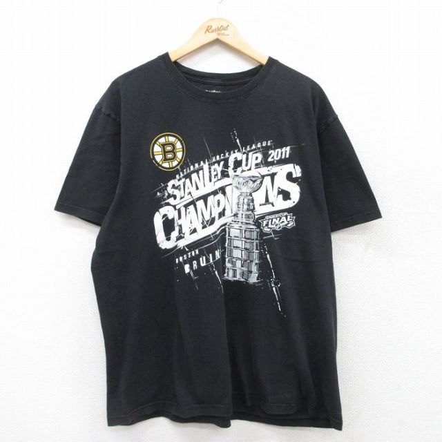 【50%OFF】リーボック 半袖Tシャツ NHLボストンブルーインズプリント ブラック XL | 古着