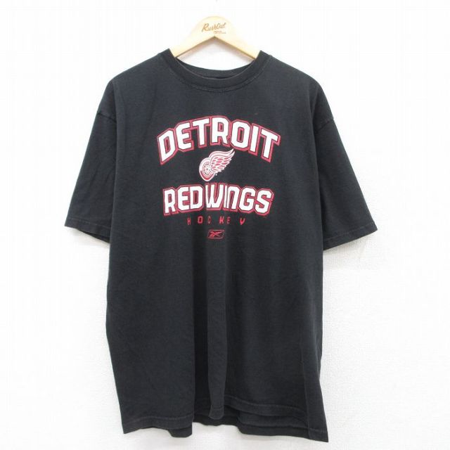 【50%OFF】XL★古着 リーボック REEBOK 半袖 ブランド Tシャツ メンズ NHL デトロイトレッドウィングス 大きいサイズ コットン クルーネック 黒 ブラック アイスホッケー 25jul19 中古