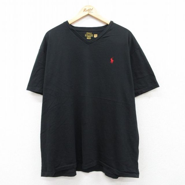 XL★古着 ラルフローレン Ralph Lauren 半袖 ブランド Tシャツ メンズ ワンポイントロゴ 大きいサイズ コットン Vネック 黒 ブラック 25jul19 中古