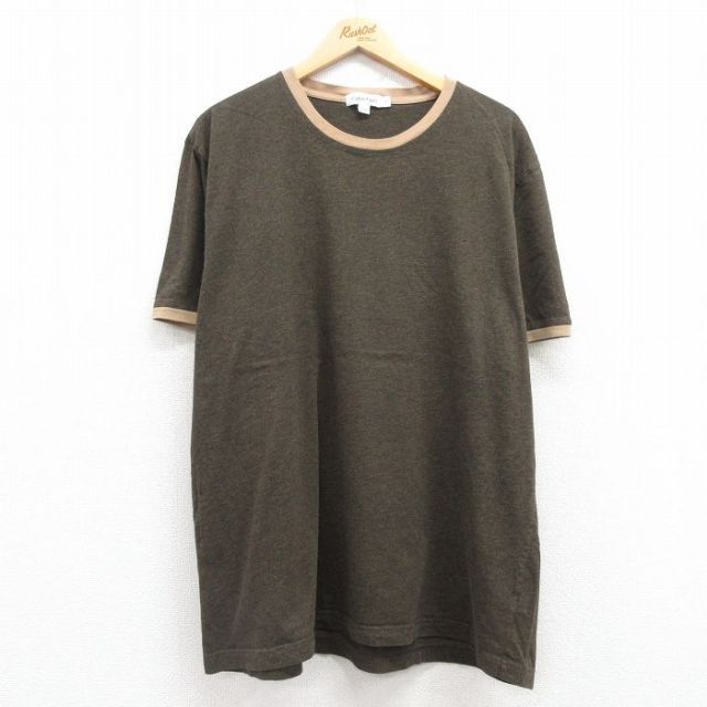 【20%OFF】XL★古着 カルバンクライン Calvin Klein 半袖 ブランド Tシャツ メンズ ワンポイントロゴ 大きいサイズ コットン クルーネック 濃ベージュ系 カーキ 霜降り リンガー 25jul22 中古