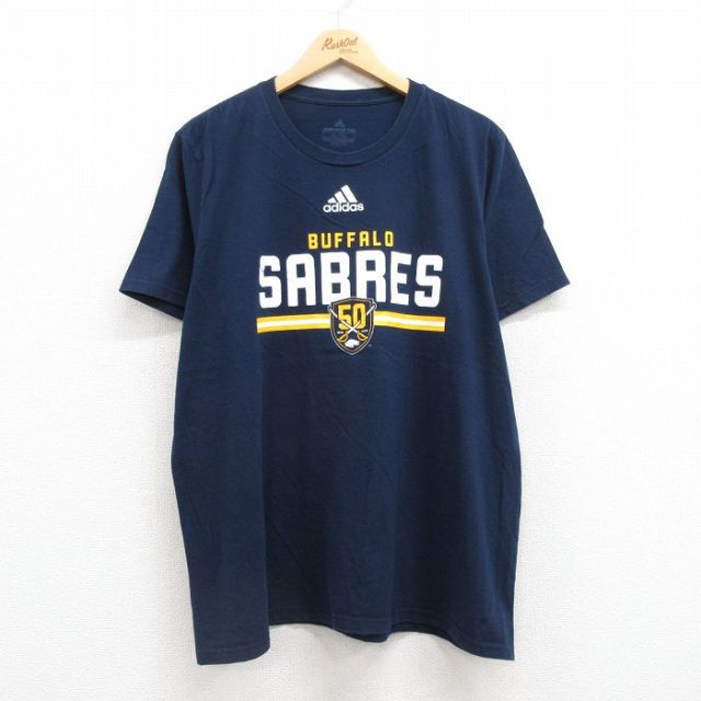 【50%OFF】XL★古着 アディダス adidas 半袖 ブランド Tシャツ メンズ NFL バッファローセイバーズ 大きいサイズ コットン クルーネック 濃紺 ネイビー アメフト スーパーボウル 25jul22 中古