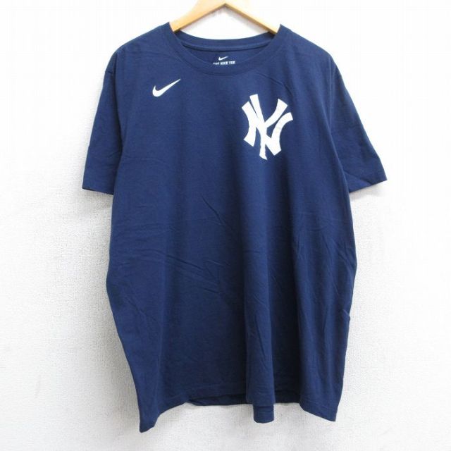 XL★古着 ナイキ NIKE 半袖 ブランド Tシャツ メンズ MLB ニューヨークヤンキース DJルメイユ 26 大きいサイズ クルーネック 紺 ネイビー メジャーリーグ ベースボール 野球 25jul30 中古