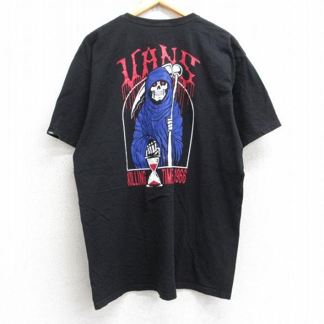 XL★古着 バンズ VANS 半袖 ブランド Tシャツ メンズ ビッグロゴ 死神 コットン クルーネック 黒 ブラック 25aug06 中古