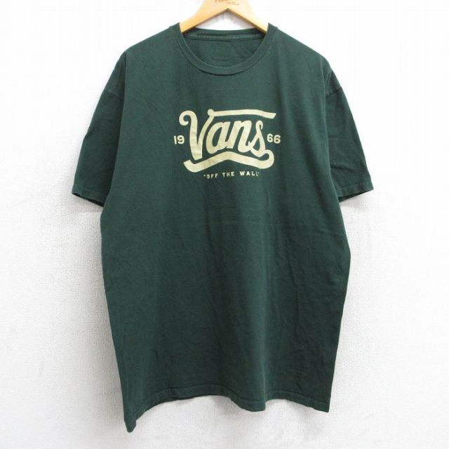 XL★古着 バンズ VANS 半袖 ブランド Tシャツ メンズ ビッグロゴ 大きいサイズ クルーネック 緑 グリーン 25aug06 中古