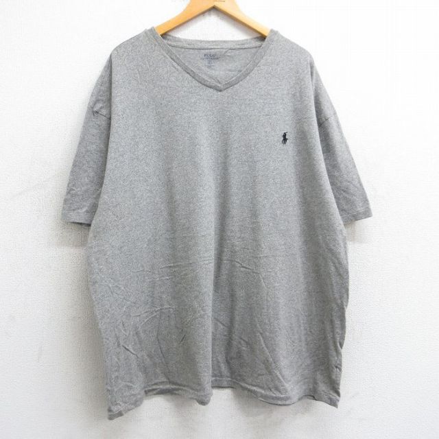XL★古着 ラルフローレン Ralph Lauren 半袖 ブランド Tシャツ メンズ ワンポイントロゴ 大きいサイズ コットン Vネック グレー 霜降り 25aug06 中古
