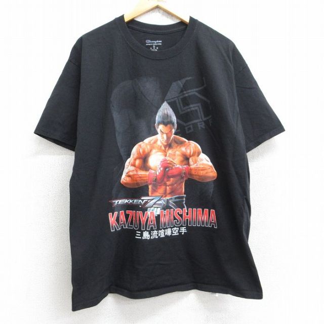 XL★古着 チャンピオン champion 半袖 ブランド Tシャツ メンズ ゲーム 鉄拳 三島一八 コットン クルーネック 黒 ブラック 【spe】 25aug19 中古