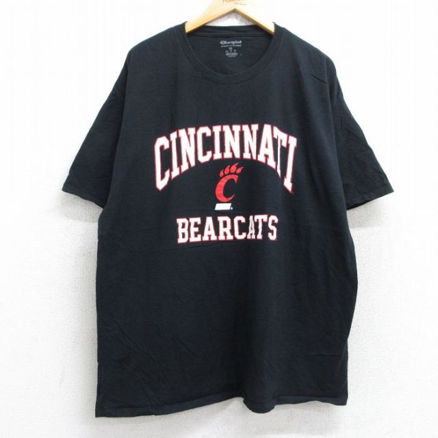 XL★古着 チャンピオン champion 半袖 ブランド Tシャツ メンズ シンシナティベアキャッツ 大きいサイズ コットン クルーネック 黒 ブラック 25aug19 中古
