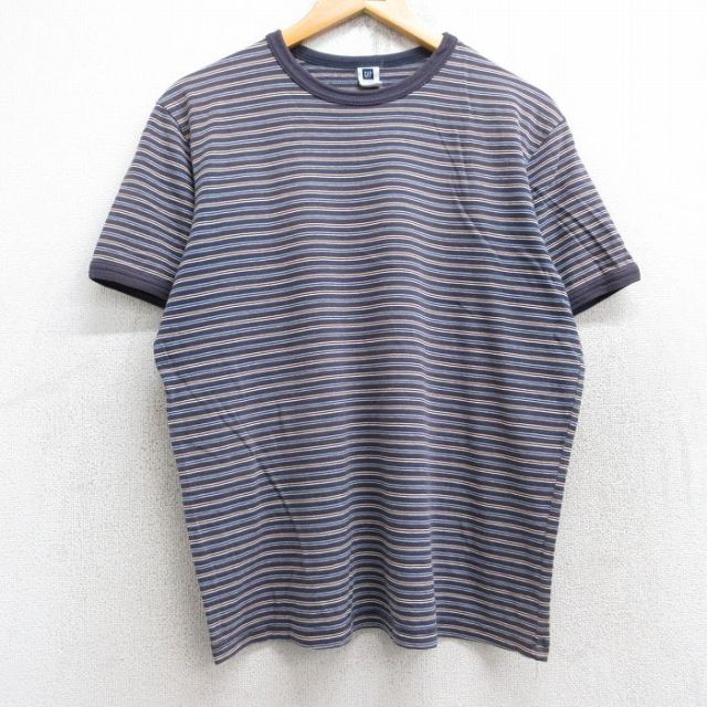 L★古着 ギャップ GAP 半袖 ブランド Tシャツ メンズ コットン クルーネック 紺他 ネイビー ボーダー 25aug19 中古