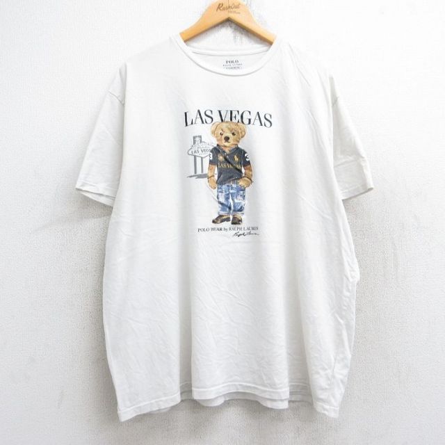 XL★古着 ラルフローレン Ralph Lauren 半袖 ブランド Tシャツ メンズ ポロベア ラスベガス 大きいサイズ コットン クルーネック 白 ホワイト 25aug19 中古