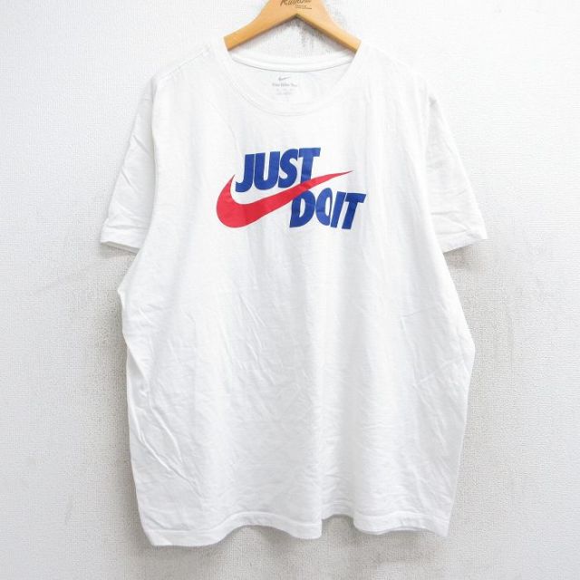 XL★古着 ナイキ NIKE 半袖 ブランド Tシャツ メンズ ビッグロゴ JUST DO IT 大きいサイズ コットン クルーネック 白 ホワイト 25aug19 中古