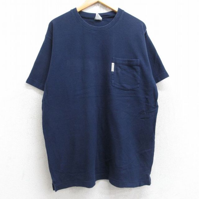 【50%OFF】XL★古着 コロンビア COLUMBIA 半袖 ビンテージ Tシャツ メンズ 00年代 00s 無地 胸ポケット付き 鹿の子 コットン クルーネック 紺 ネイビー 25aug19 中古