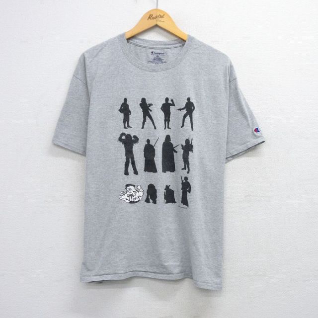 XL★古着 チャンピオン Champion 半袖 ブランド Tシャツ メンズ スターウォーズ STAR WARS ダースベイダー ヨーダ クルーネック グレー 霜降り 25aug20 中古