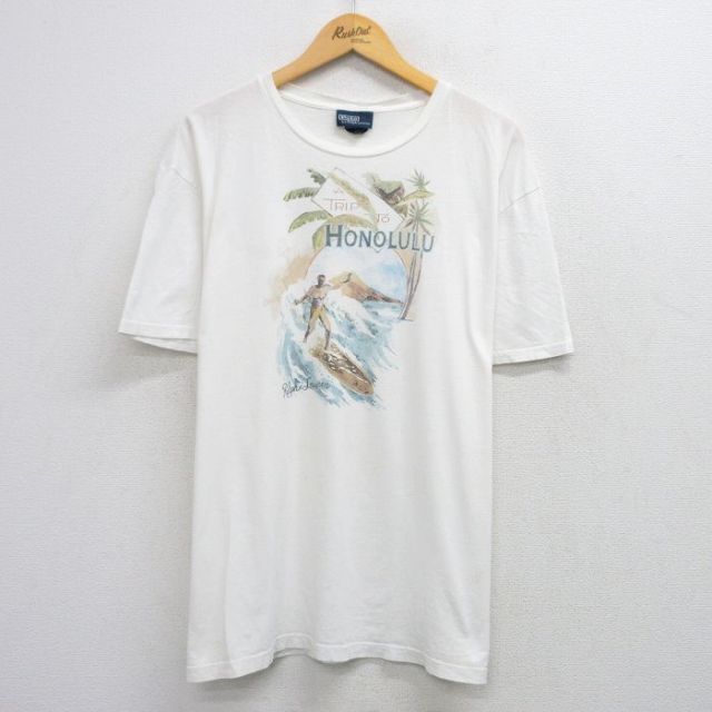 【50%OFF】XL★古着 ラルフローレン Ralph Lauren 半袖 ブランド Tシャツ メンズ サーフィン ホノルル 大きいサイズ コットン クルーネック 白 ホワイト 【spe】 25aug20 中古