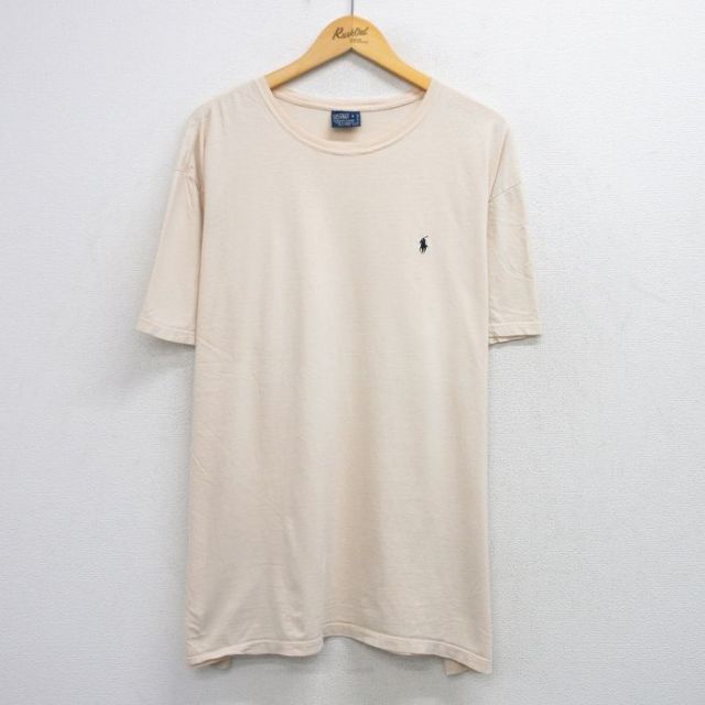 【20%OFF】XL★古着 ラルフローレン Ralph Lauren 半袖 ブランド Tシャツ メンズ 90年代 90s ワンポイントロゴ 大きいサイズ コットン クルーネック 薄ベージュ カーキ 25aug20 中古