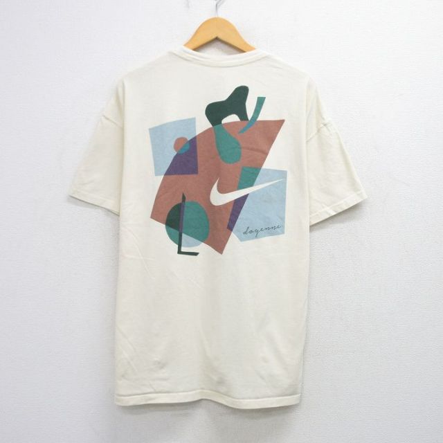 【50%OFF】XL★古着 ナイキ NIKE 半袖 ブランド Tシャツ メンズ ビッグロゴ Doyenna 大きいサイズ コットン クルーネック 薄黄 イエロー 25aug20 中古