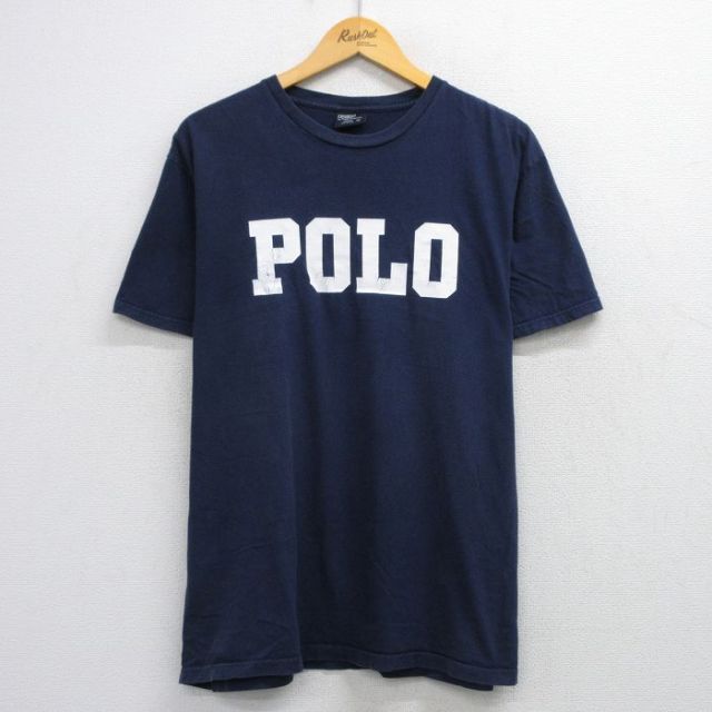 XL★古着 ラルフローレン Ralph Lauren 半袖 ブランド Tシャツ メンズ 90年代 90s ビッグロゴ コットン クルーネック 紺 ネイビー 25aug20 中古