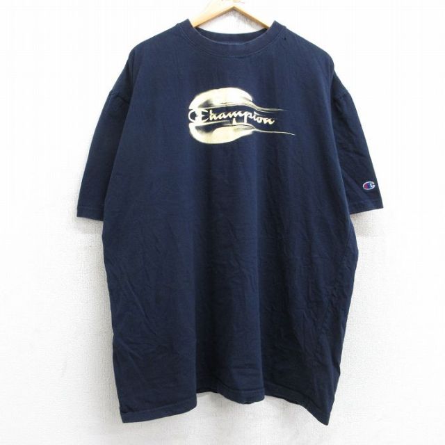 【50%OFF】チャンピオン 半袖Tシャツ ビッグロゴ ネイビー XL | 古着