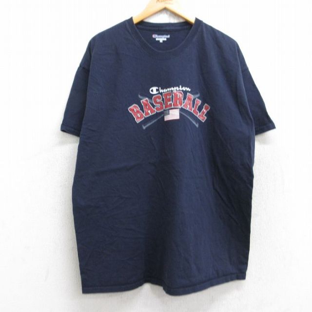 【50%OFF】チャンピオン 半袖Tシャツ ビッグロゴ ネイビー XL | 古着
