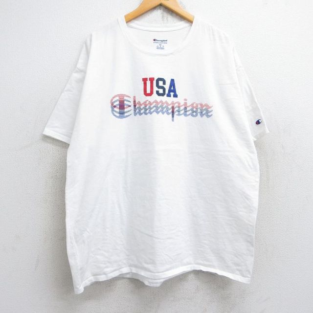 【50%OFF】XL★古着チャンピオン champion 半袖 ブランド Tシャツ メンズ ビッグロゴ USAロゴ 大きいサイズ コットン クルーネック 白 ホワイト 25aug25 中古