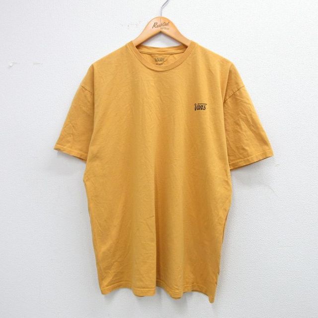 【50%OFF】XL★古着 バンズ VANS 半袖 ブランド Tシャツ メンズ ワンポイントロゴ コットン クルーネック 黄 イエロー 25aug25 中古