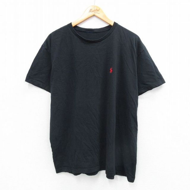 XL★古着 ラルフローレン Ralph Lauren 半袖 ブランド Tシャツ メンズ ワンポイントロゴ 大きいサイズ クルーネック 黒 ブラック 25aug25 中古