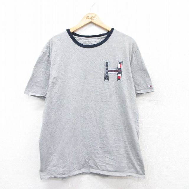 【50%OFF】XL★古着 トミーヒルフィガー TOMMY HILFIGER 半袖 ブランド Tシャツ メンズ ワンポイントロゴ 大きいサイズ コットン クルーネック グレー他 25aug25 中古