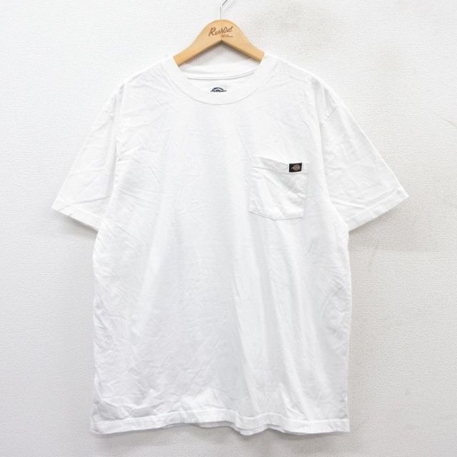 【20%OFF】XL★古着 ディッキーズ Dickies 半袖 ブランド Tシャツ メンズ ワンポイントロゴ 胸ポケット付き 大きいサイズ コットン クルーネック 白 ホワイト 25aug25 中古