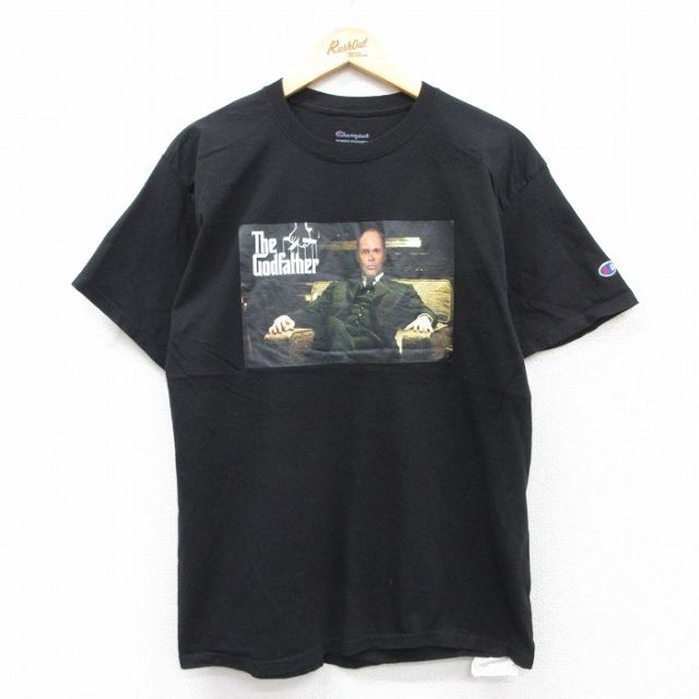 L★古着 チャンピオン champion 半袖 ブランド Tシャツ メンズ 映画 ゴッドファーザー コットン クルーネック 黒 ブラック 25aug25 中古