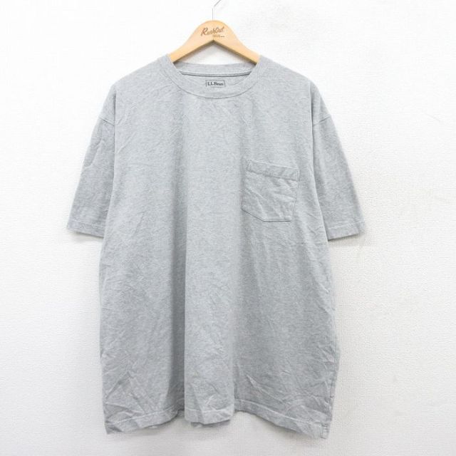 【50%OFF】XL★古着エルエルビーン 半袖 ブランド Tシャツ メンズ 無地 胸ポケット付き 大きいサイズ コットン クルーネック グレー 25aug25 中古