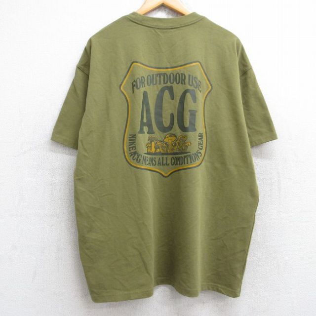 XL★古着 ナイキNIKE ACG 半袖 ブランド Tシャツ メンズ ビッグロゴ キノコ 大きいサイズ クルーネック 濃緑 グリーン 25aug26 中古