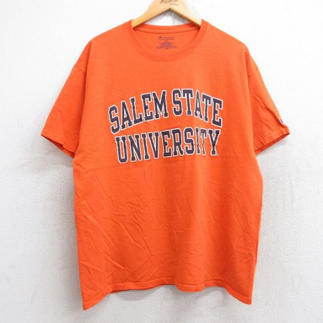 XL★古着 チャンピオン champion 半袖 ブランド Tシャツ メンズ セーレムステート 大学 コットン クルーネック オレンジ 25aug26 中古