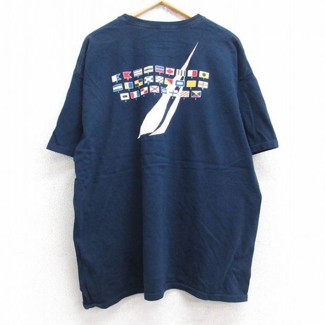 XL★古着 ノーティカ NAUTICA 半袖 ブランド Tシャツ メンズ ビッグロゴ 大きいサイズ コットン クルーネック 紺 ネイビー 25aug26 中古