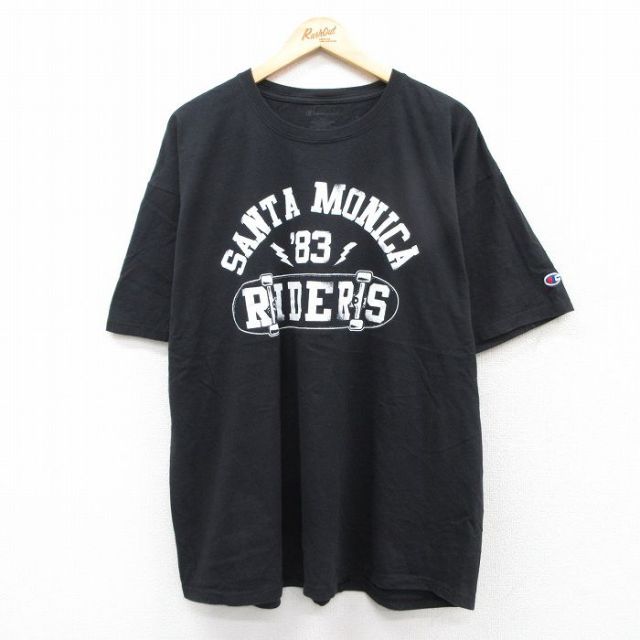 XL★古着 チャンピオン Champion 半袖 ブランド Tシャツ メンズ サンタモニカ スケボー 大きいサイズ コットン クルーネック 黒 ブラック 25aug26 中古