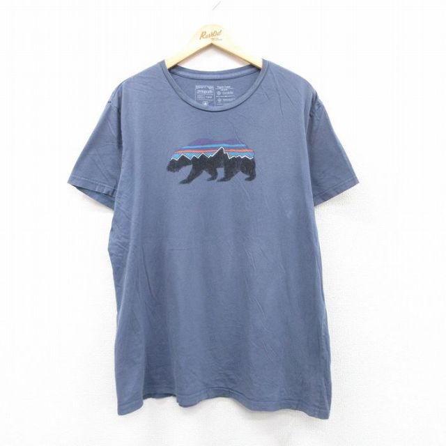 XL★古着 パタゴニア patagonia 半袖 ブランド Tシャツ メンズ クマ 大きいサイズ オーガニック コットン クルーネック USA製 薄紺 ネイビー 【spe】 25aug26 中古