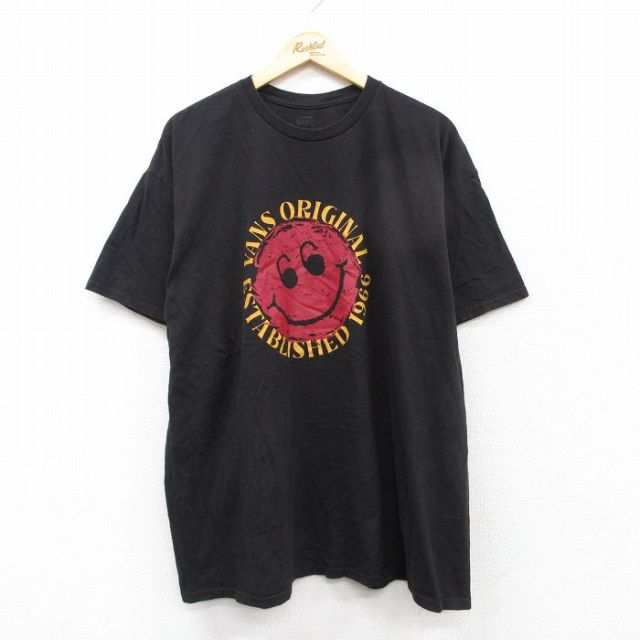 XL★古着 バンズ VANS 半袖 ブランド Tシャツ メンズ スマイル 大きいサイズ クルーネック 黒 ブラック 25aug26 中古