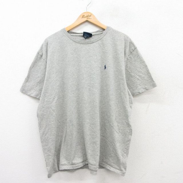 XL★古着 ラルフローレン Ralph Lauren 半袖 ブランド Tシャツ メンズ 90年代 90s ワンポイントロゴ 大きいサイズ コットン クルーネック グレー 霜降り 【spe】 25sep01 中古