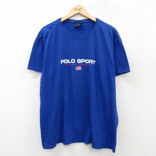 XL★古着 ラルフローレン Ralph Lauren ポロスポーツ 半袖 ブランド Tシャツ メンズ ビッグロゴ 大きいサイズ コットン クルーネック 青 ブルー 25sep01 中古
