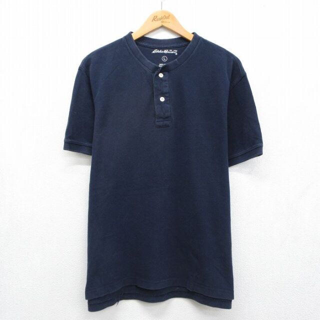 エディーバウアー 半袖ヘンリーネックTシャツ ネイビー XL | 古着
