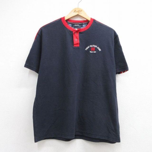 トミーヒルフィガー 90s 半袖Tシャツ ワンポイントロゴ ネイビー メンズXL相当 | 古着