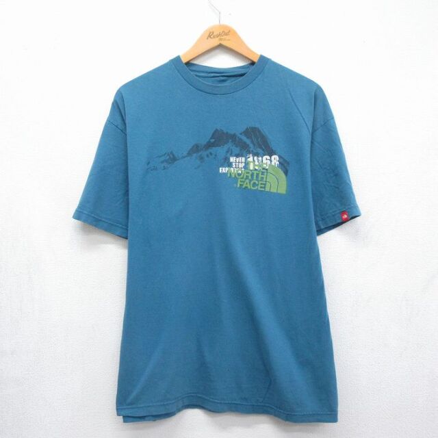 XL★古着 ノースフェイス 半袖 ブランド Tシャツ メンズ ビッグロゴ ネイビー 26jul06