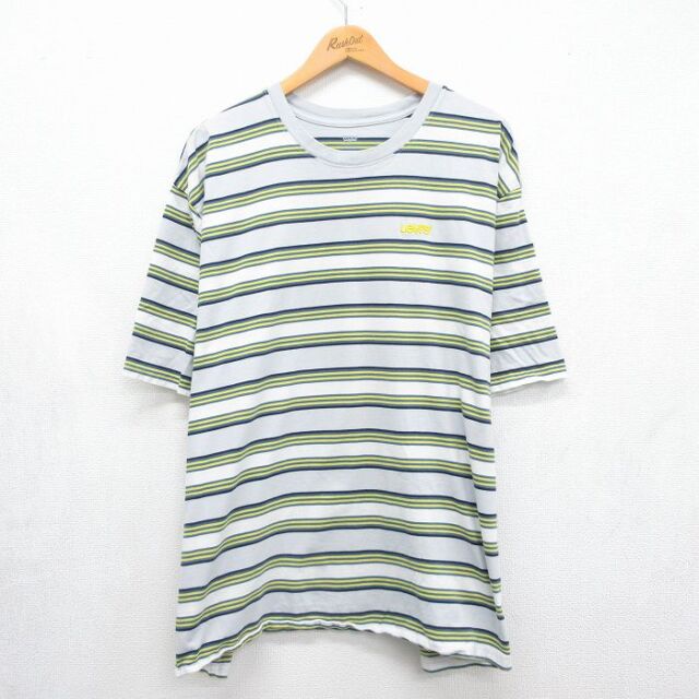XL★古着 リーバイス Levis 半袖 ブランド Tシャツ メンズ ワンポイントロゴ 大きいサイズ コットン クルーネック グレー ボーダー 26jul06